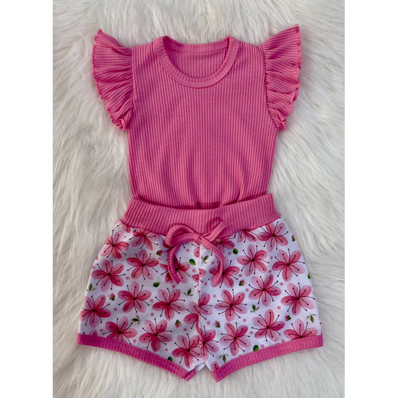 Conjunto com Cropped Manguinha FruFru Infantil de Menina