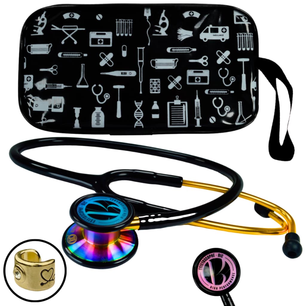 Estetoscópio BIC Eternity Duplo Rainbow Furta Cor Black Adulto Pediatrico Estagio Inox Profissional