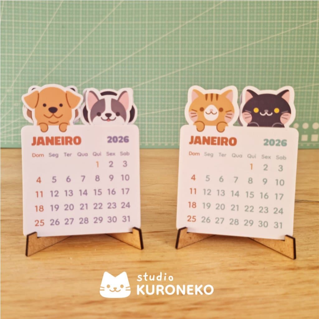 Calendário 2026 - Gatitos e Cachorritos