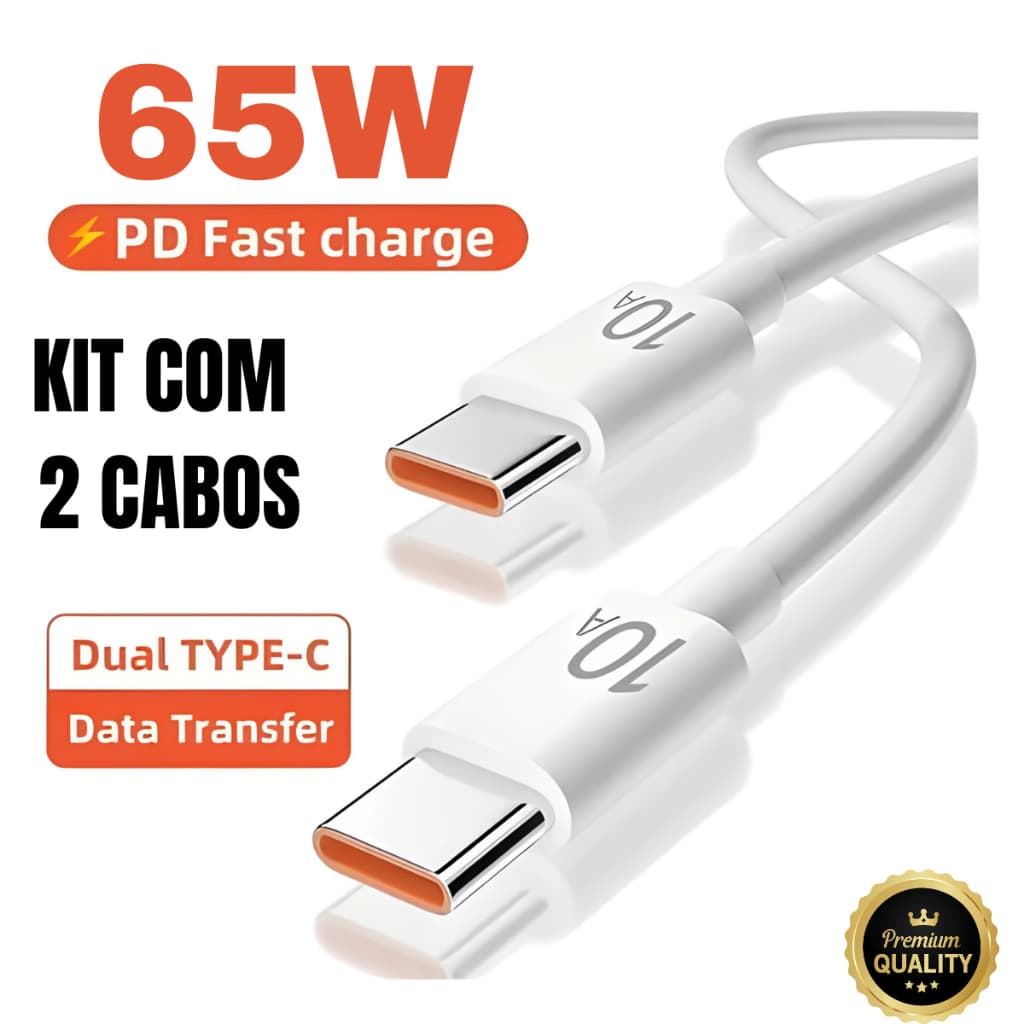 Cabo Tipo C - Tipo C Dois Lados Turbo 60w / 65w Resistente Inova Carga Super Rápida Antiquebra Usb-c