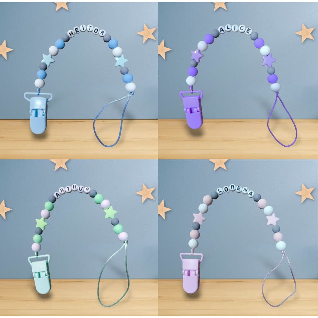 Prendedor de Chupeta Personalizado com nome Bebê menina menino unissex serve mam nuk buba avent