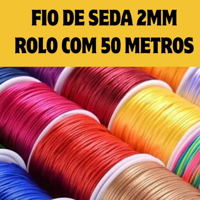 Cordão de Seda Cetim Rabo de Rato 2mm - Rolo com 50 Metros - Macramê/Artesanato/Pulseira