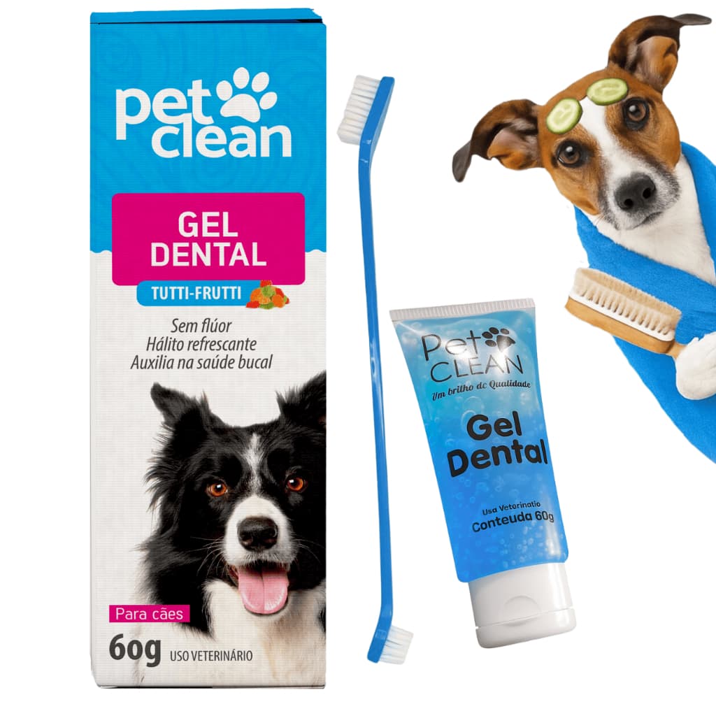 Kit Higiene Bucal Pet Gel Dental Cachorro Pasta Escova de Dentes Anti-Tártaro Hálito Fresco