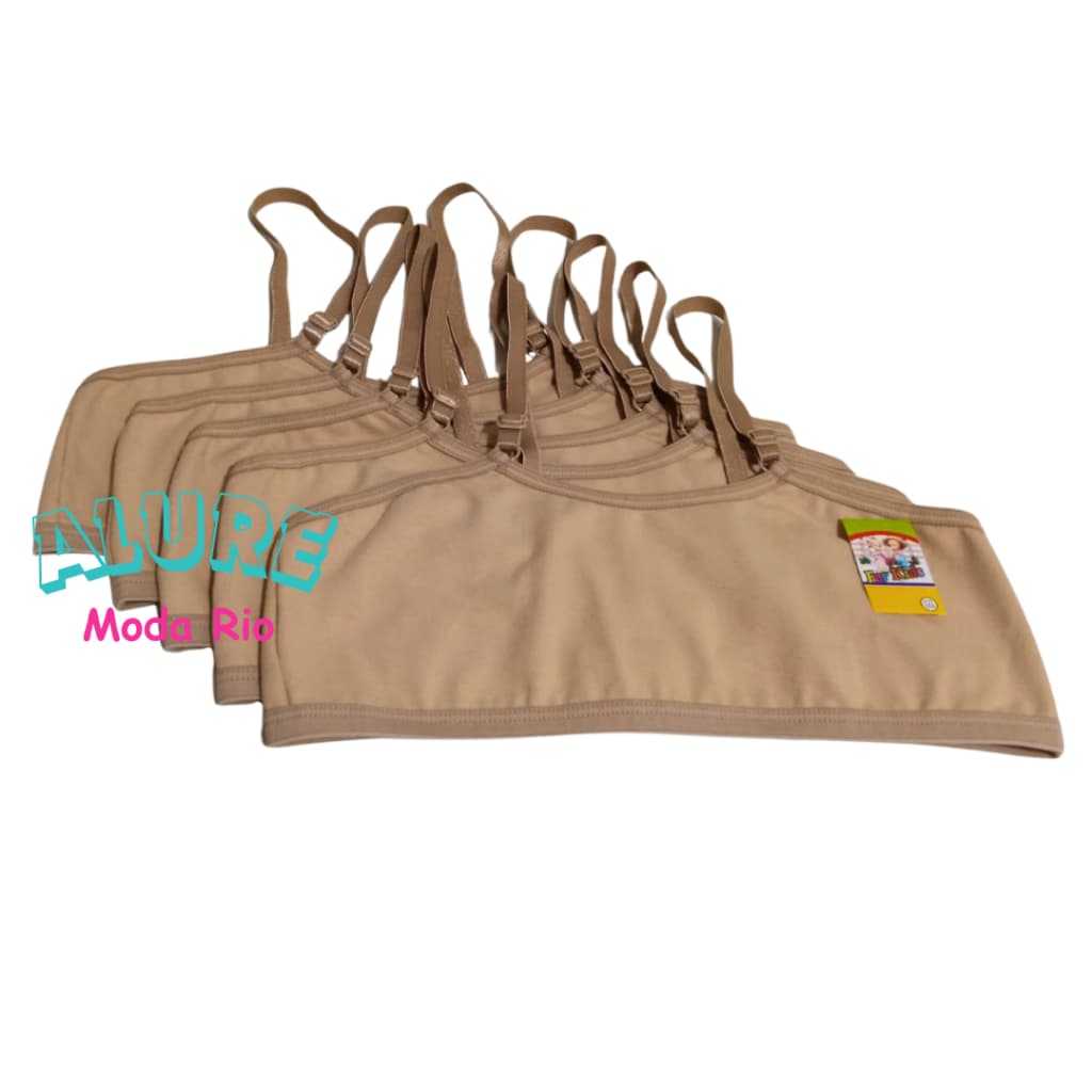 Kit 5 Sutiãs Top Infantil Juvenil 8 a 14 anos Alça Regulável Cotton Algodão Com Fecho cor Nude