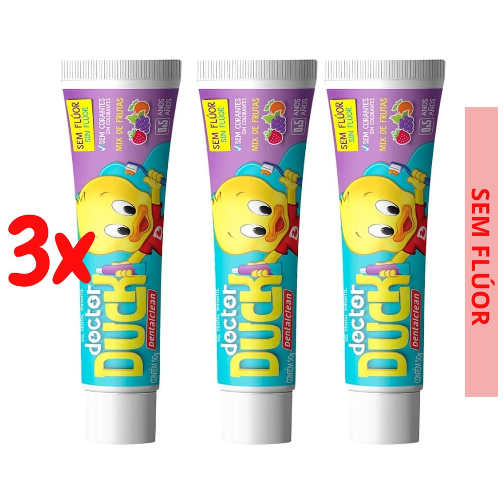 3x Gel Dental Doctor Duck sem Fluor Mix de Frutas 50g
