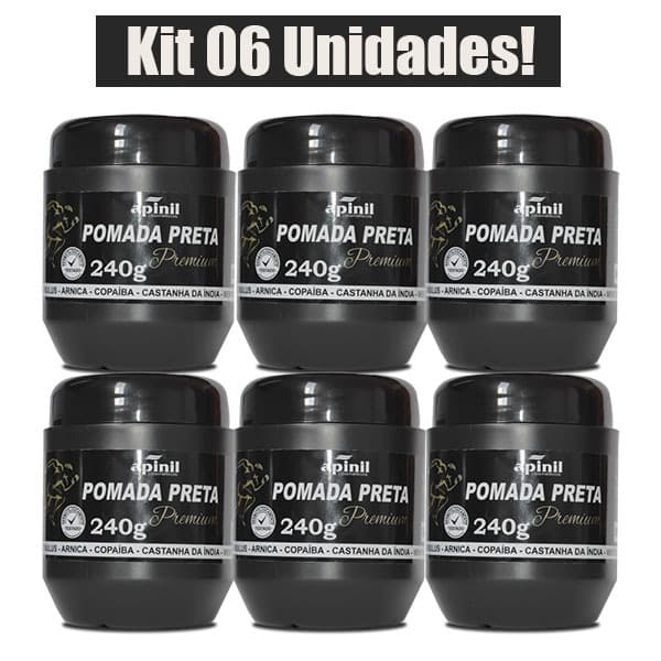 KIT 6 UNIDADES POMADA PRETA PREMIUM MASSAGEADORA 240g APINIL