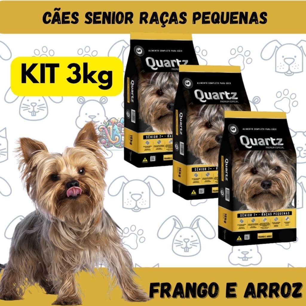 Quartz Ração Premium Especial Cães Sênior Raças Pequenas Frango Arroz 3kg