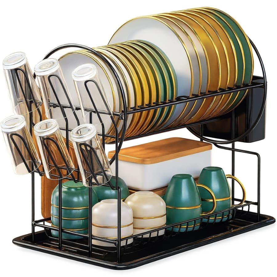 Escorredor De Louça 19 Pratos 2 Andares com Porta Copos Talheres e Bandeja