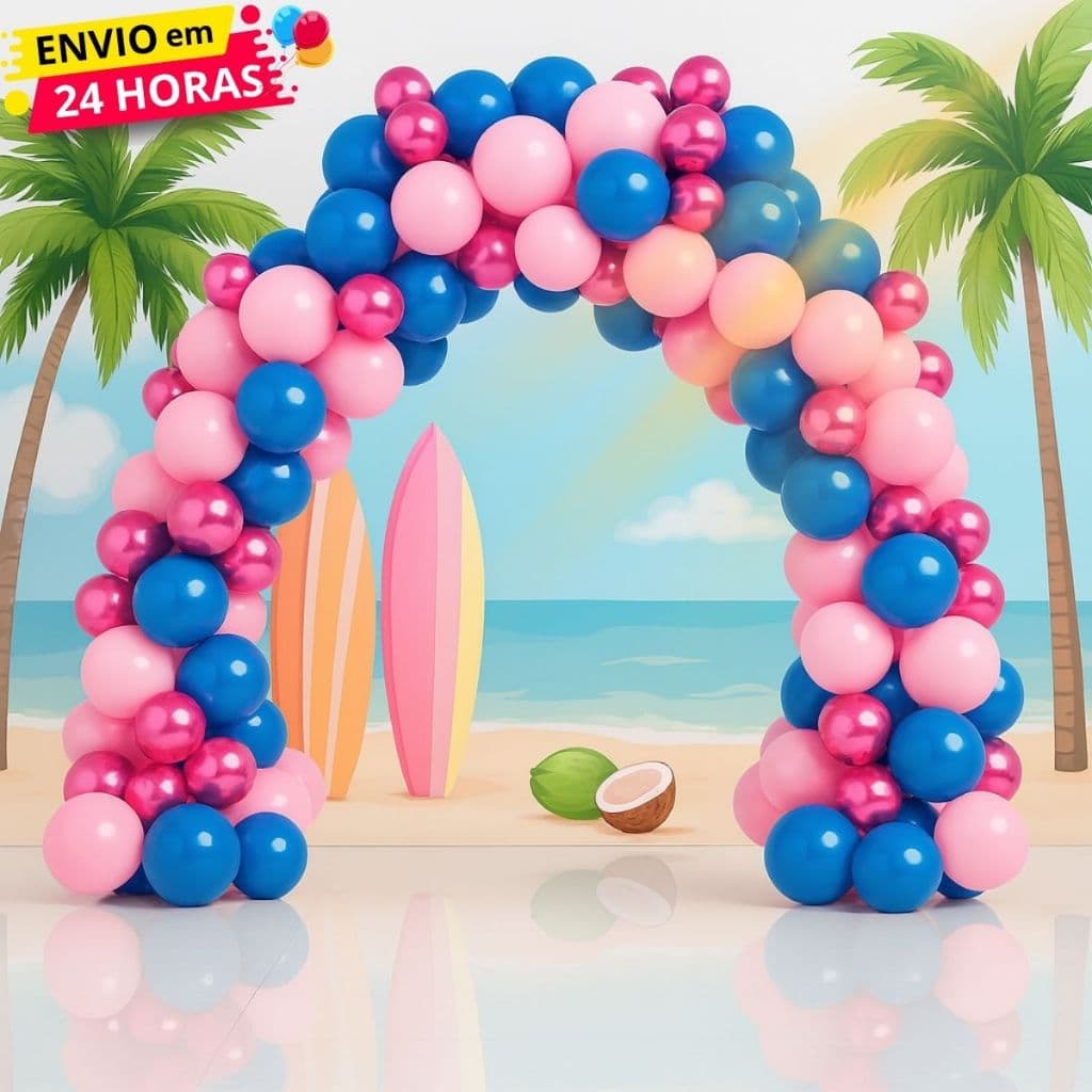 Kit 125 Balões Para Arco Latex e Cromado - Tema Stitch Rosa Decoração Aniversário Eventos
