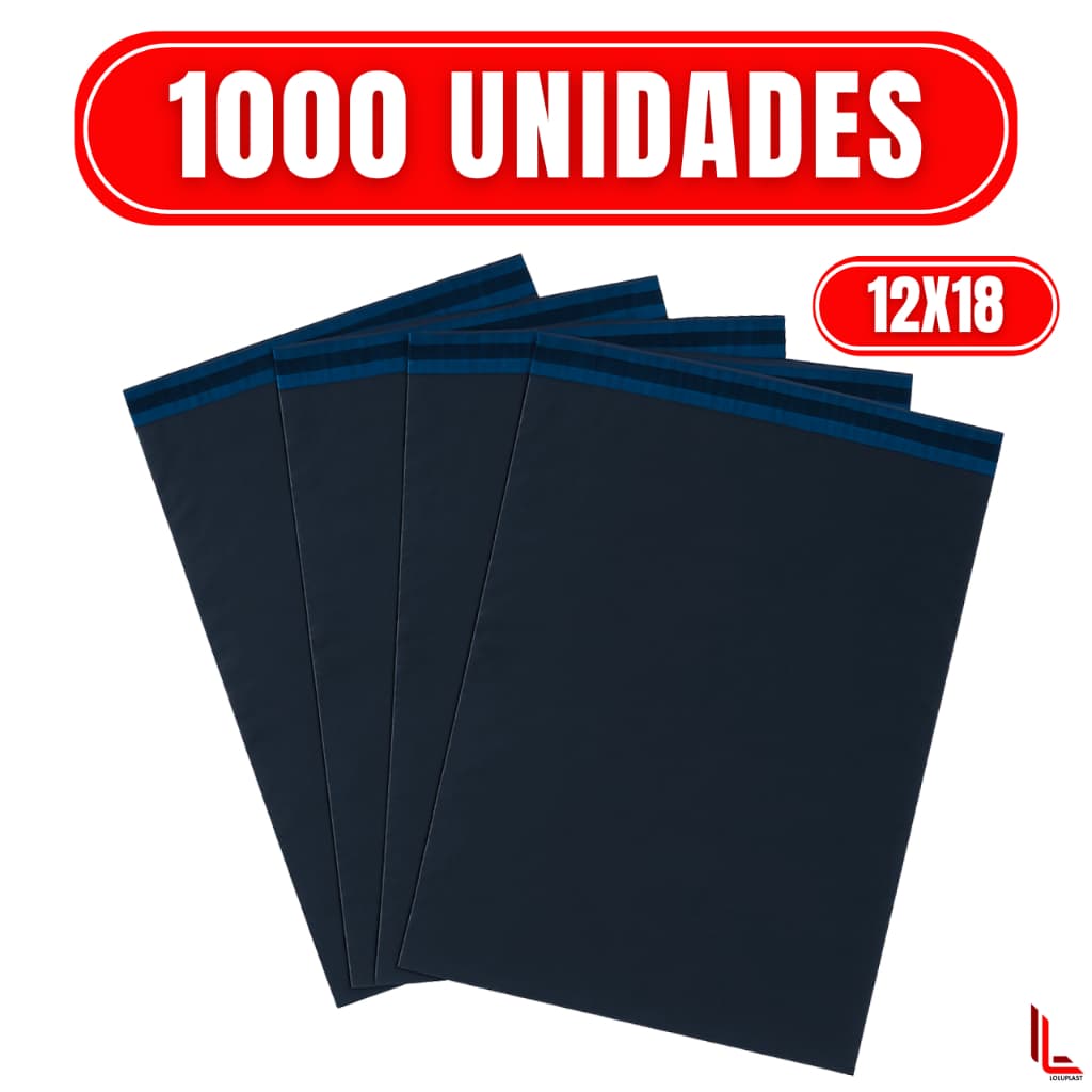 Kit Até 1000 Envelopes de Segurança Plástico Preto Aba Adesiva 12x18cm