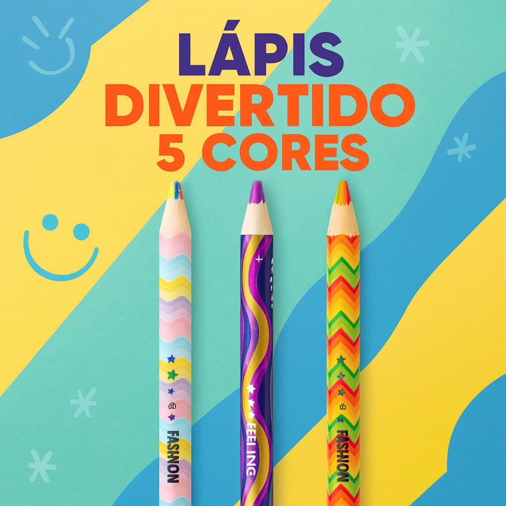 Lápis Rainbow Divertido Colorido Tris Arco-Íris 5 Cores Neon Pastel Metalico