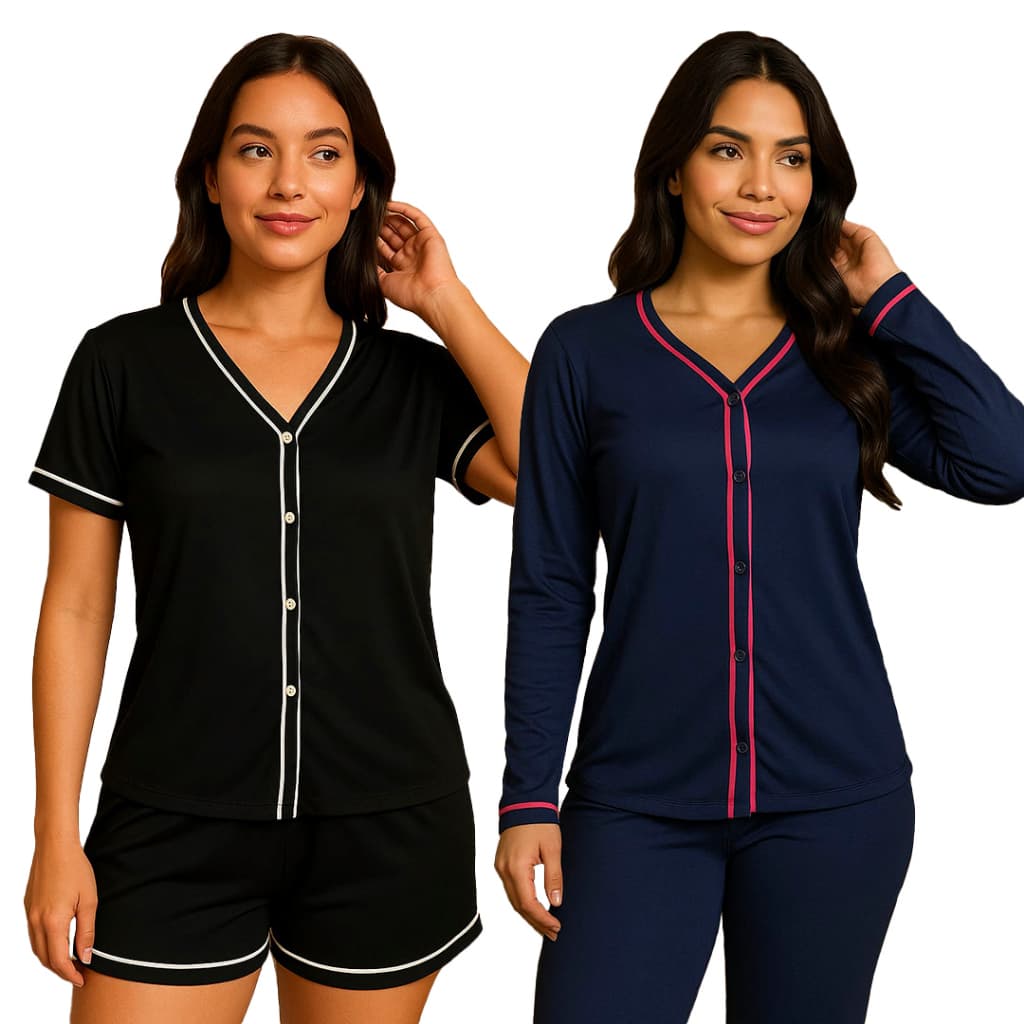 Kit Pijamas Americanos Conjunto Blogueira Manga Curta e Manga Comprida Conforto Feminino