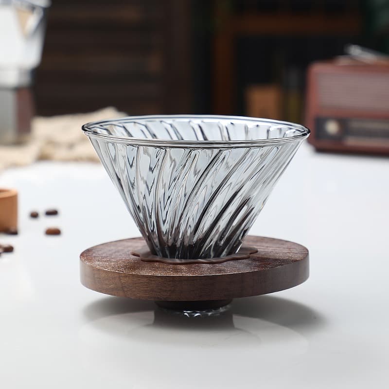 Coador de Café em Vidro com Base de Madeira
