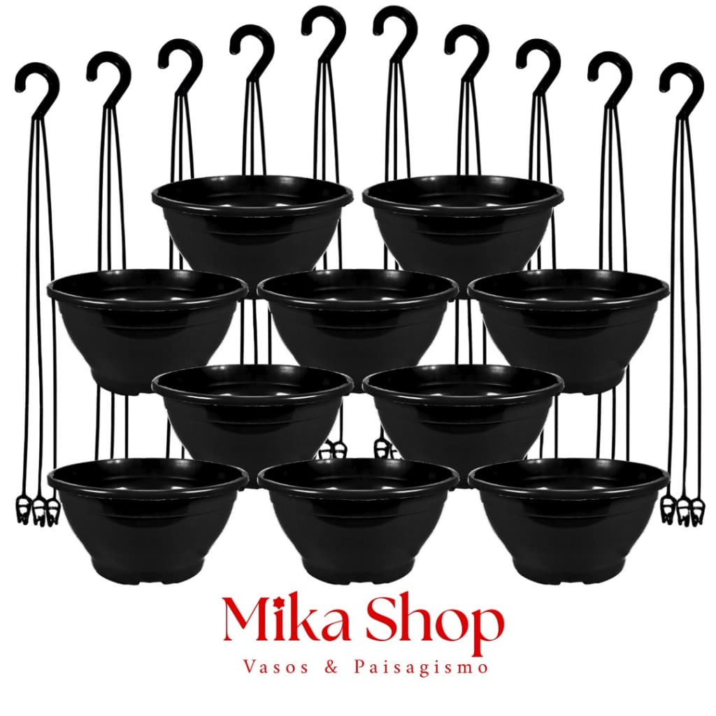 Kit 5 Vasos Plásticos Cuia 21 de 2 Litros Cor Preta Com Hastes Plasticas Para Suculentas, Violetas