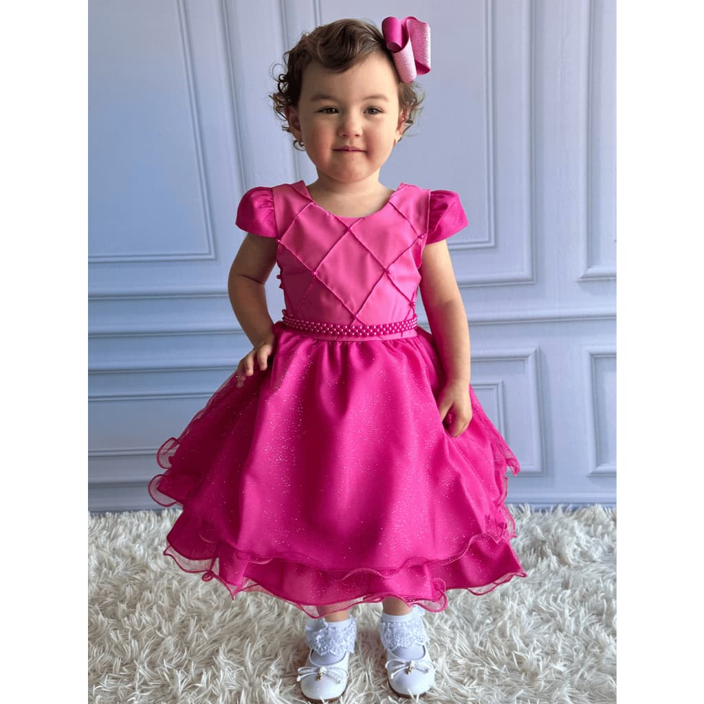 Vestido Infantil Festa Princesa Tule Pérolas e Brilho-1.2.3