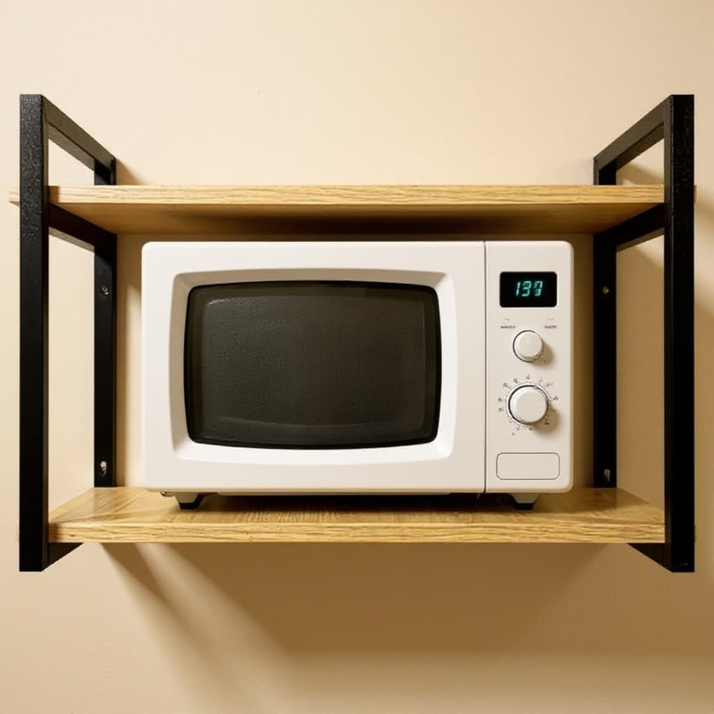 Prateleira Suspensa 50cm Industrial Suporte Microondas Forno Air Frier Impressora Aço Madeira Pinus