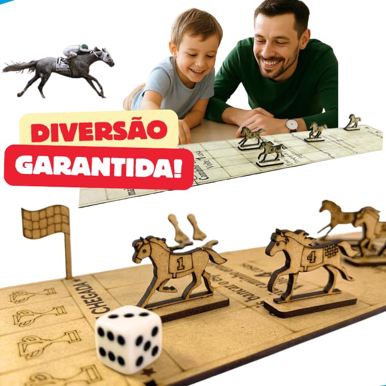Jogo Corrida de Cavalos MDF Educativo Infantil Tabuleiro Família Brinquedo Didático Amigos 96 cm