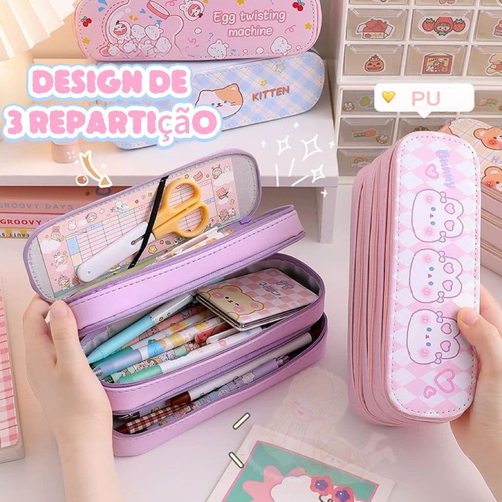 Estojo de lápis Escolar Menina Menino Grande Capacidade Design de 3 repartição 3 Ziperes Triplo