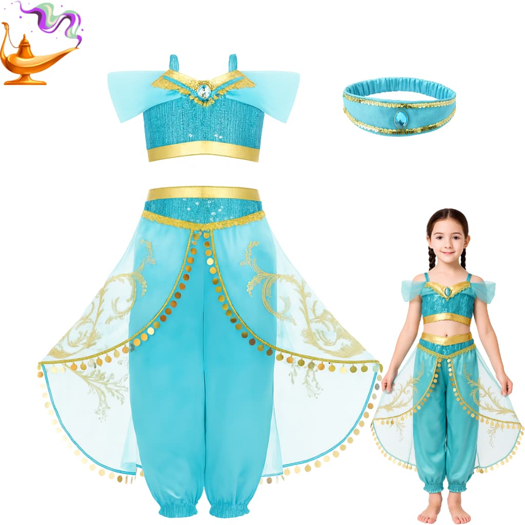 Fantasia Jasmine Vestido Carnaval Menina Luxo Disney Princesa + Coroa Dia das crianças
