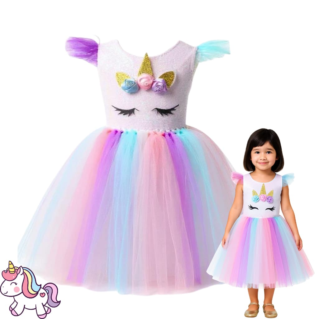 Vestido Fantasia Infantil Princesa Estilo Unicornio Carnaval Festas SEM TIARA Dia Das Crianças