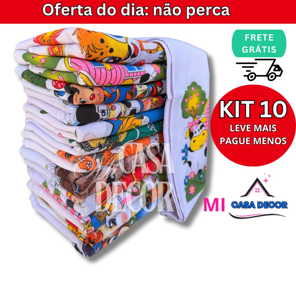 Pano De Prato Estampado Bainha Kit Com 10 Peças 100% algodão
