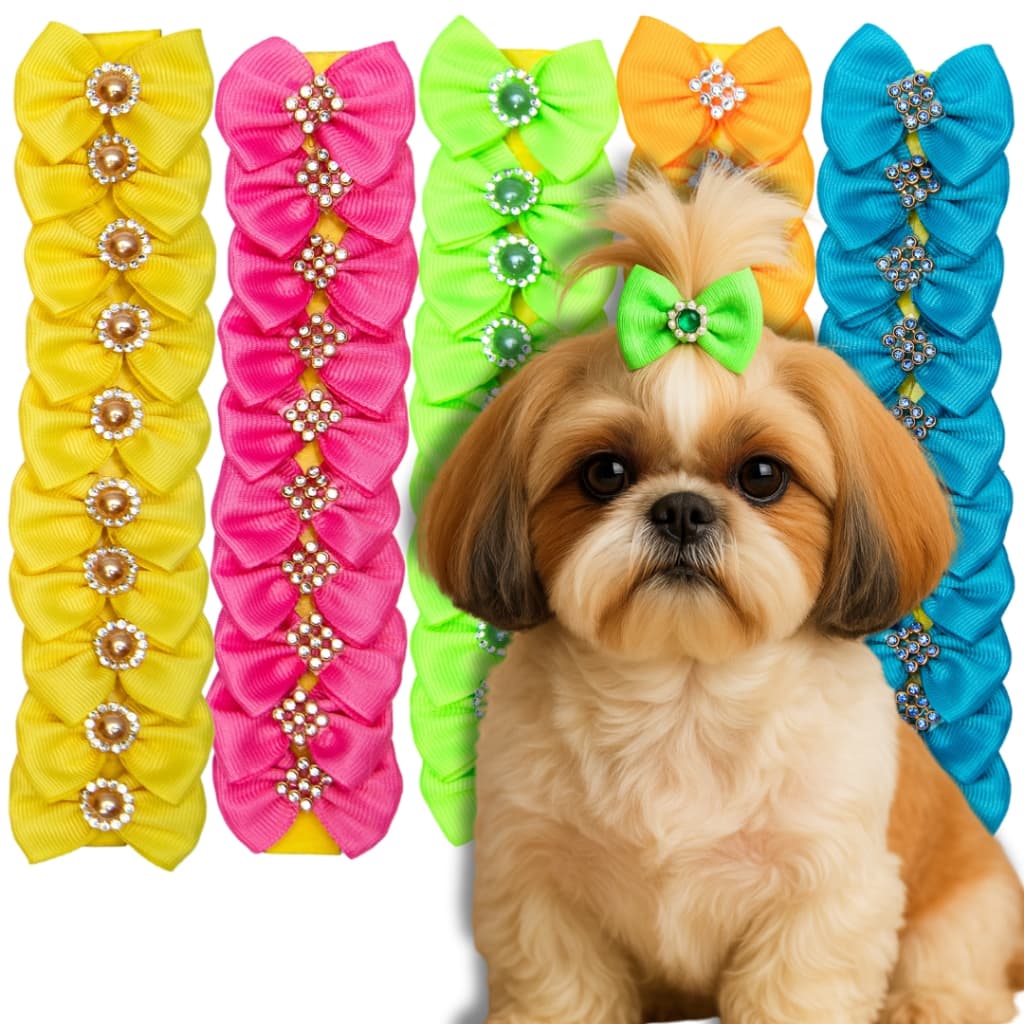 Kit 50 a 100 Laços pet Cachorro Banho e Tosa Sortidos Tamanho M - Lacinho Pet Cães Premium