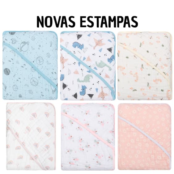 TOALHA DE BANHO PAPI SOFT COM CAPUZ 3 CAMADAS ESTAMPADA 80CM X 80CM CONTEM 01 UN 1920