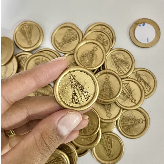 Lacre de Cera Dourado para Convite de Casamento com adesivo dupla face