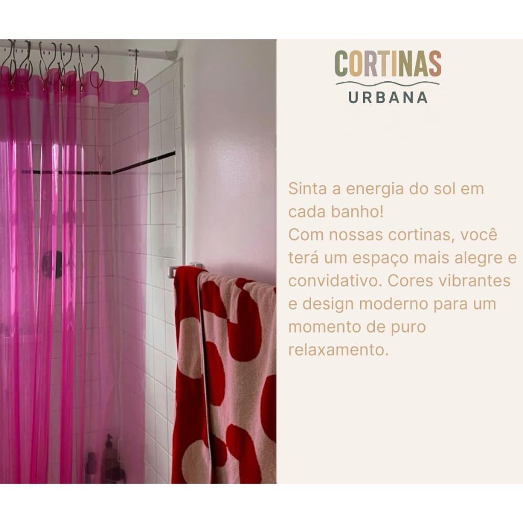Cortina Colorida Plástico Cristal p/ Box de Banheiro Rosa Pink Estilo Pinterest