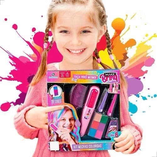 Pinta Cabelo Menina Blogueira Kit 6 Cores,  Menina Fashion, Mechas Coloridas, Kit Menina Pinta Cabelo, Make Infantil