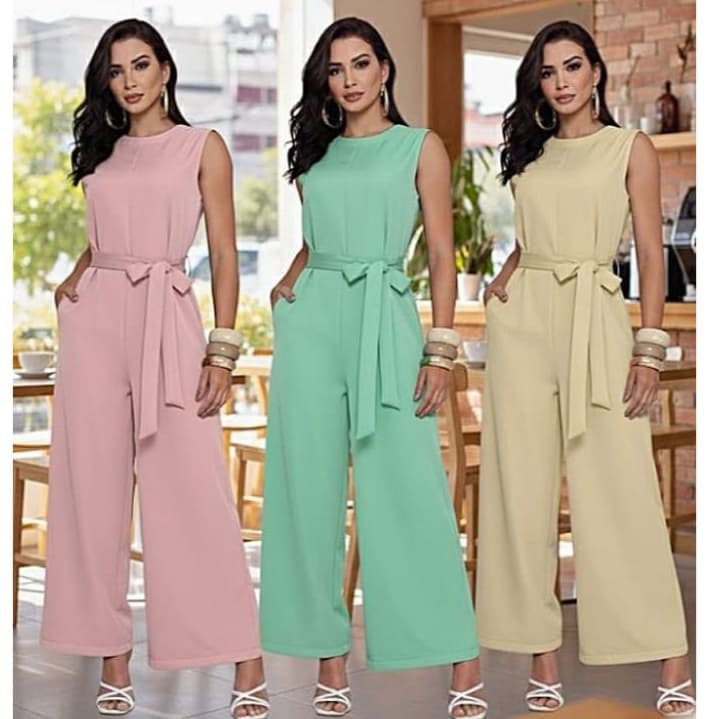 Macacão Longo Feminino Pantalona Alfaiataria Premium Social com  Alça