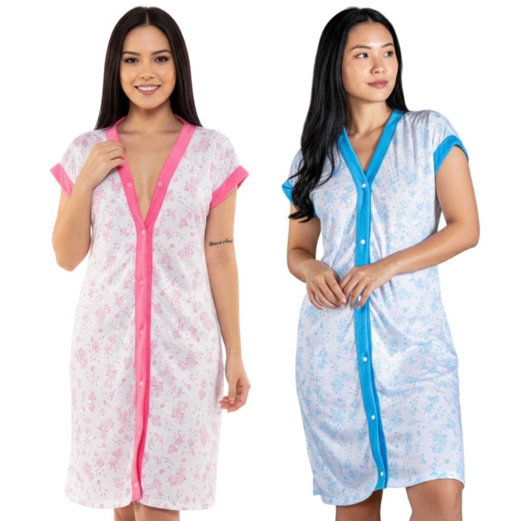 Kit 2 Camisolas Amamentação Gestante Malha Algodão Abertura Frontal Pós-Parto