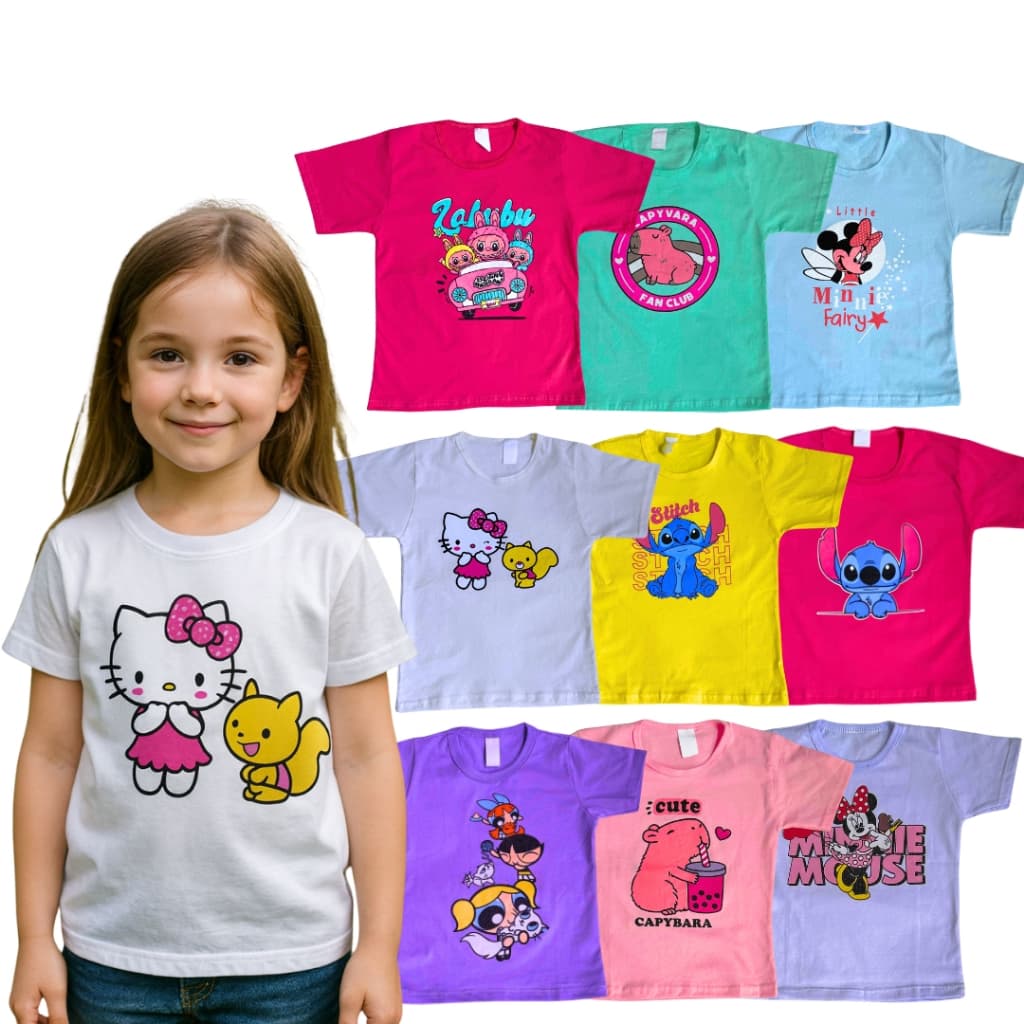 Kit Econômico 5 Camisetas Menina – Leves, Confortáveis e Cheias de Charme