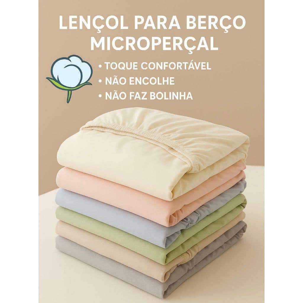 Lençol  Com Elastico Para Berço Americano Tecido Micropercal 1,30 x 0,70 x 0,12