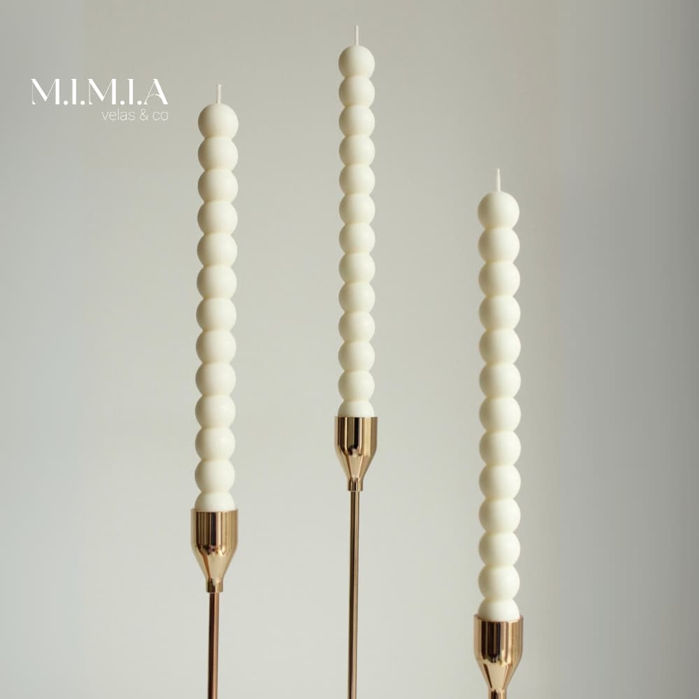 Kit 6, 3 ou 1 Velas Castiçal 25cm Brancas Decorativas Aromáticas Bubbles Cera de Coco Vela Palito