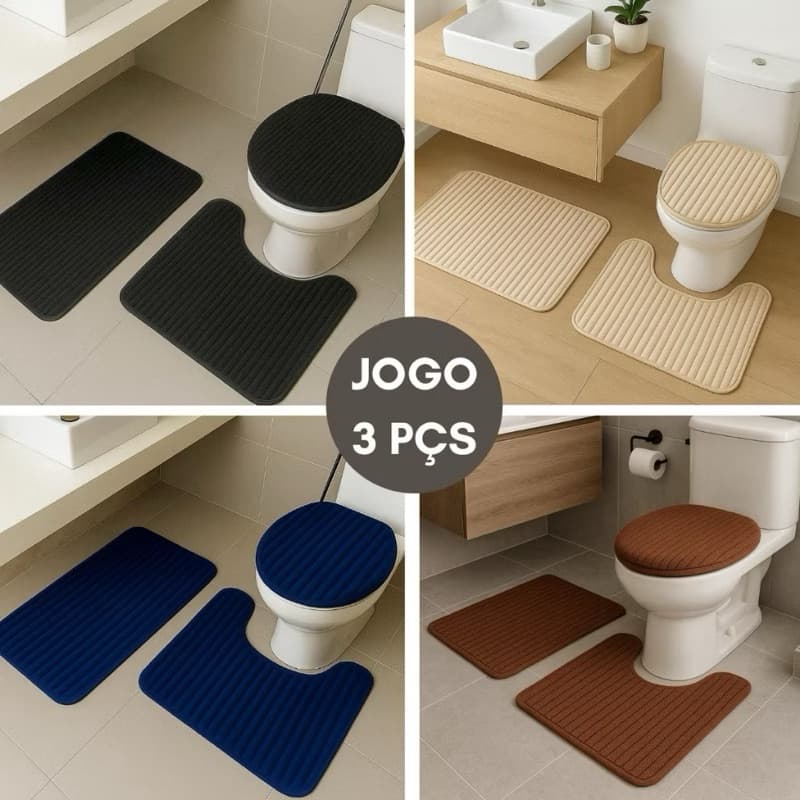 OFERTA Kit 3 Peças Tapete Jogo de Banheiro canelado aveludado