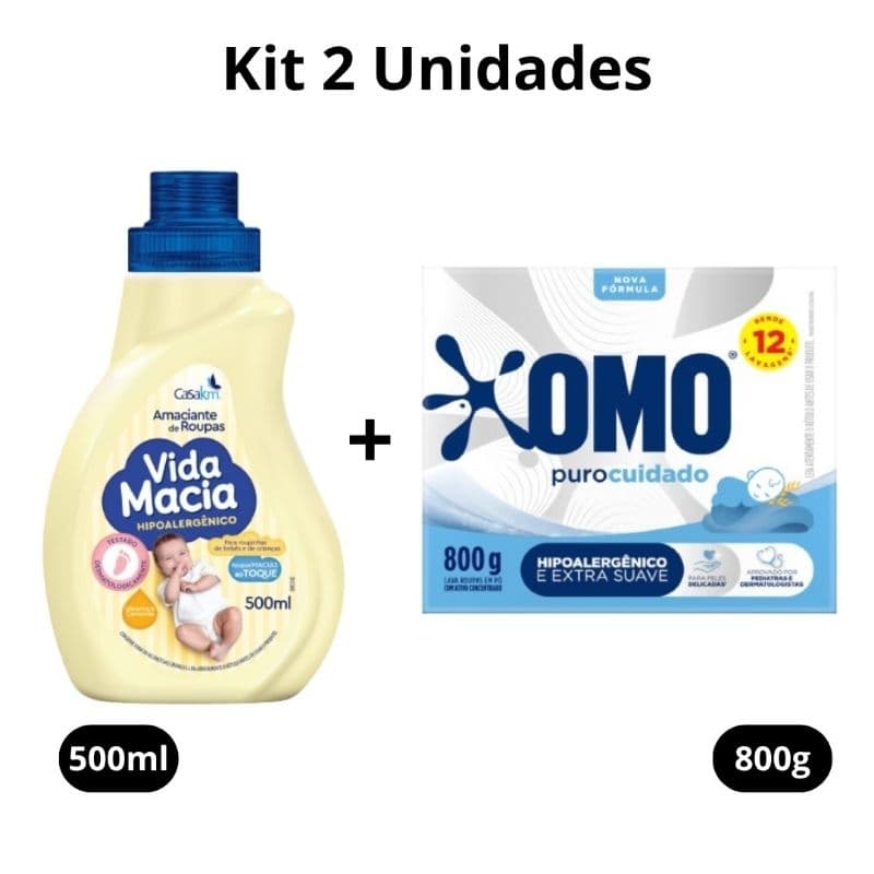 Amaciante Vida Macia Glicerina e Camomila 500ml + 1 Sabão em Pó Omo Puro Cuidado 800g