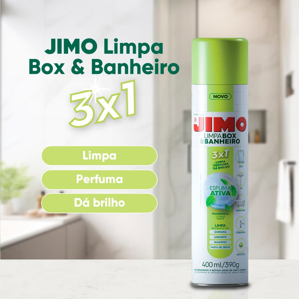 Limpa BOX Banheiro Spray JIMO 400ml Limpeza Profunda