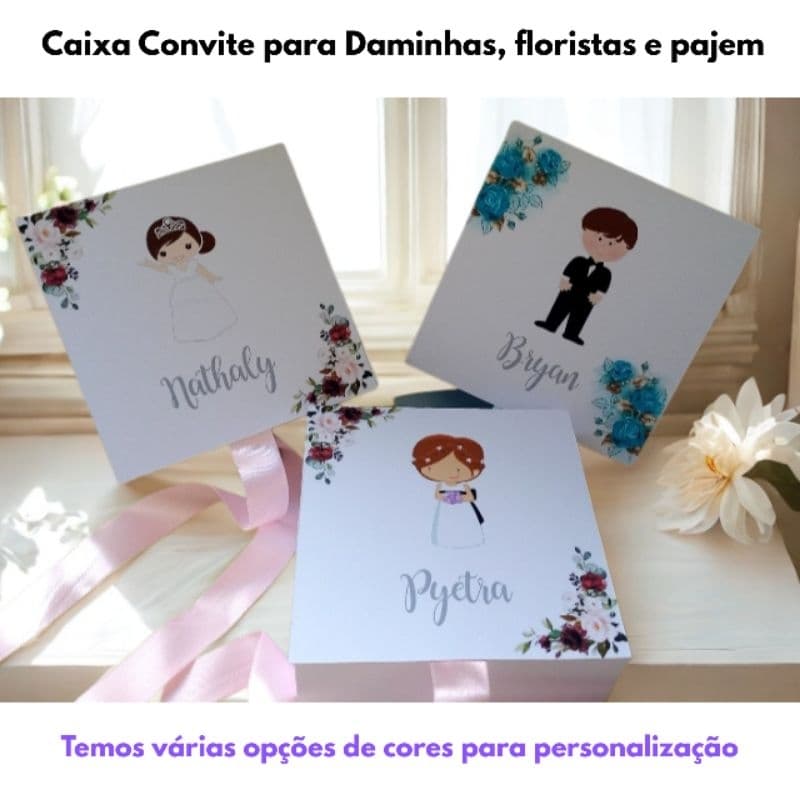 Caixa Convite Personalizada Daminha, Pajem, Florista ou Padrinhos