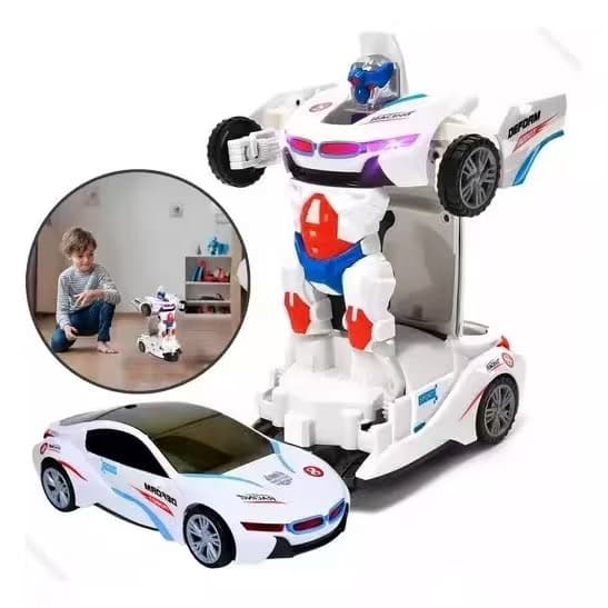 Brinquedo Robô 2 em 1 – Carrinho Transformers com Luz, Som e Função Bate-Volta Automática