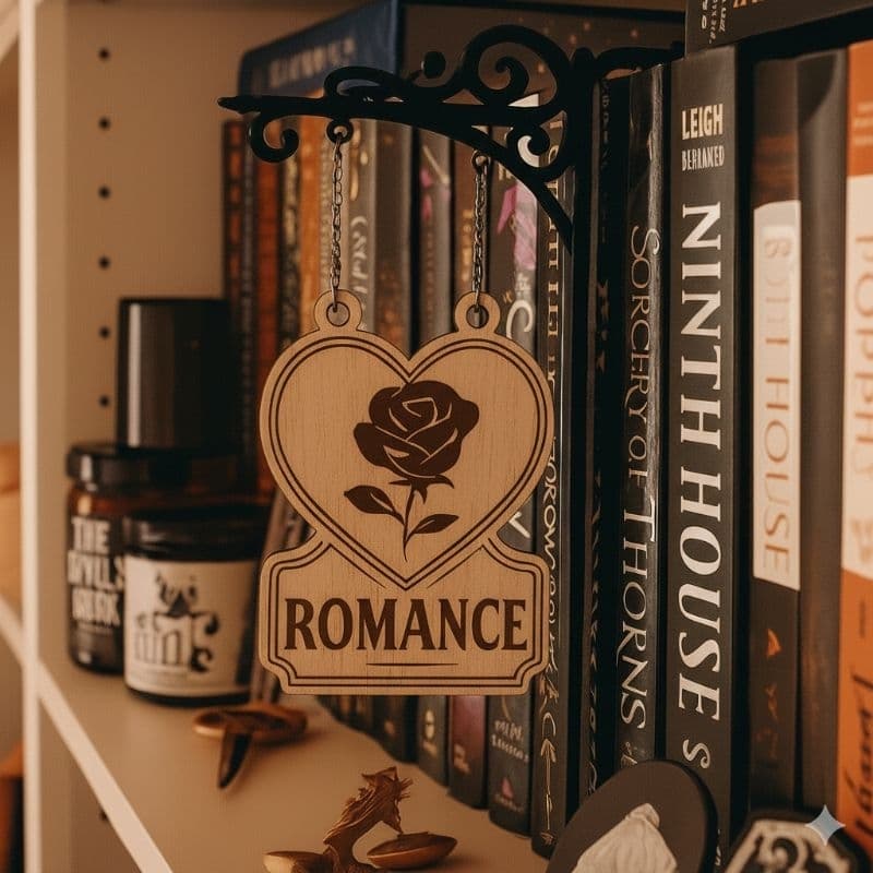 Book nook tavern placa de identificação de gênero booktavernsign literário estantes biblioteca books