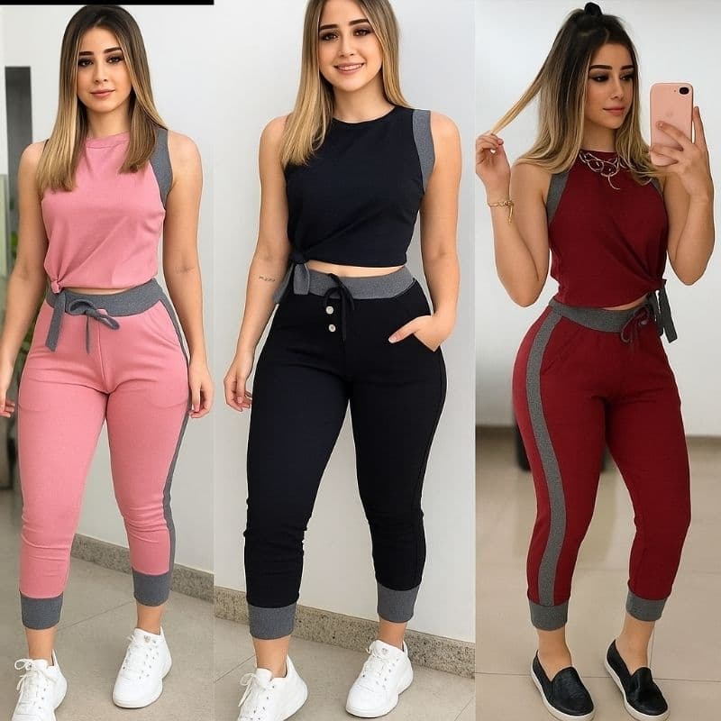 Conjunto Feminino Canelado calça y blusa