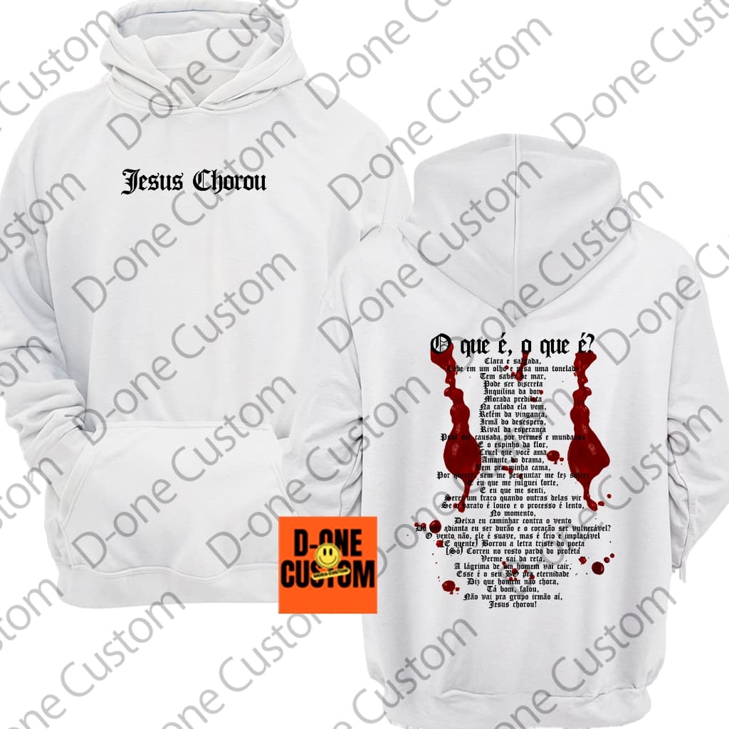 Moletom Blusa de Frio Estampado Jesus Chorou Gotas de Sangue Musica Racionais Casaco Capuz Rap Letra