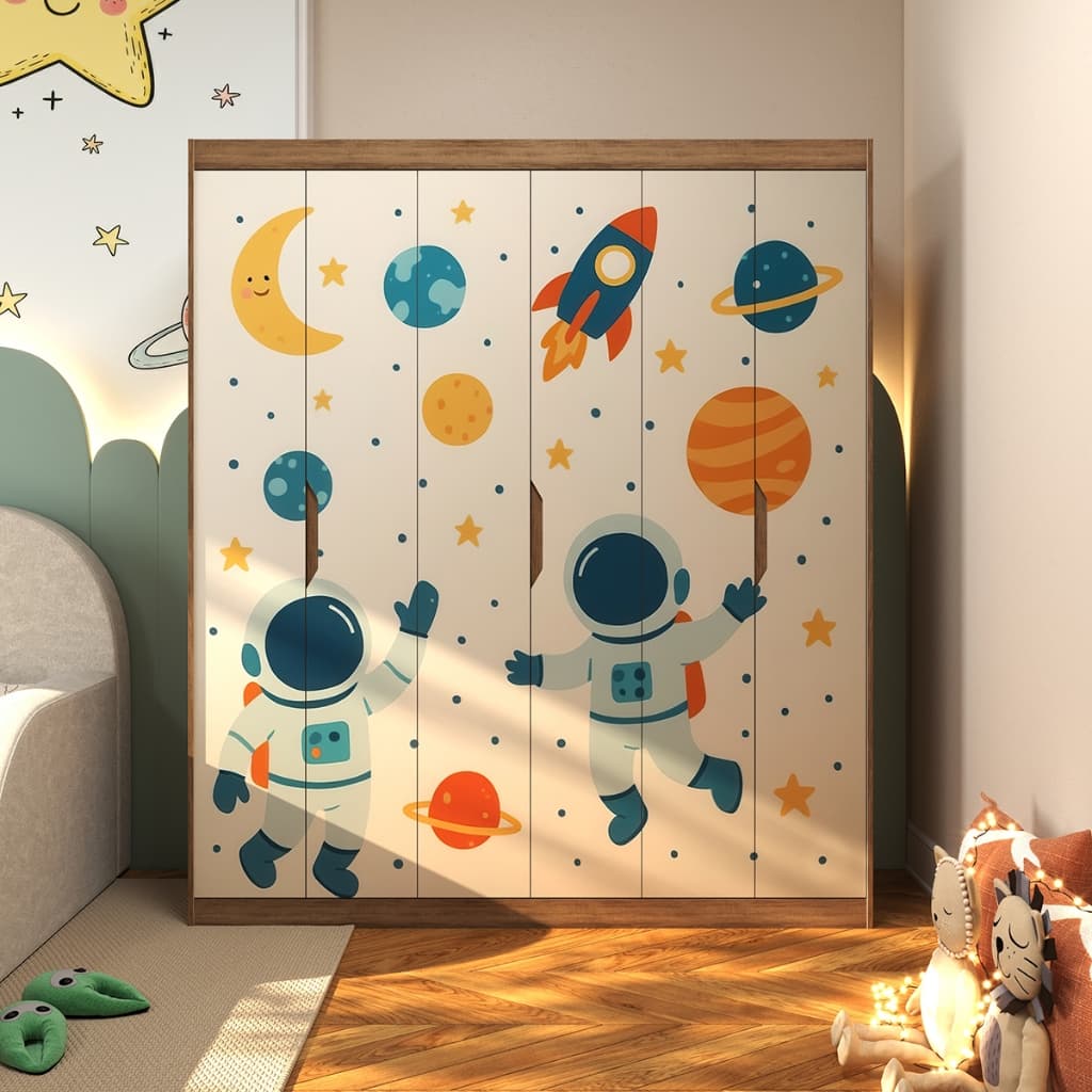 Guarda Roupa Infantil Roupeiro em MDF 6 Portas 2 Gavetas Para Quarto de Bebê Modelo Alias