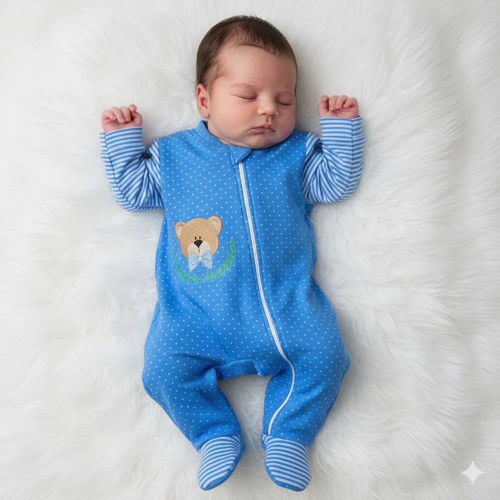 Macacão Manga Longa para Bebê Menino com Zíper em Malha Suedine 100% Algodão