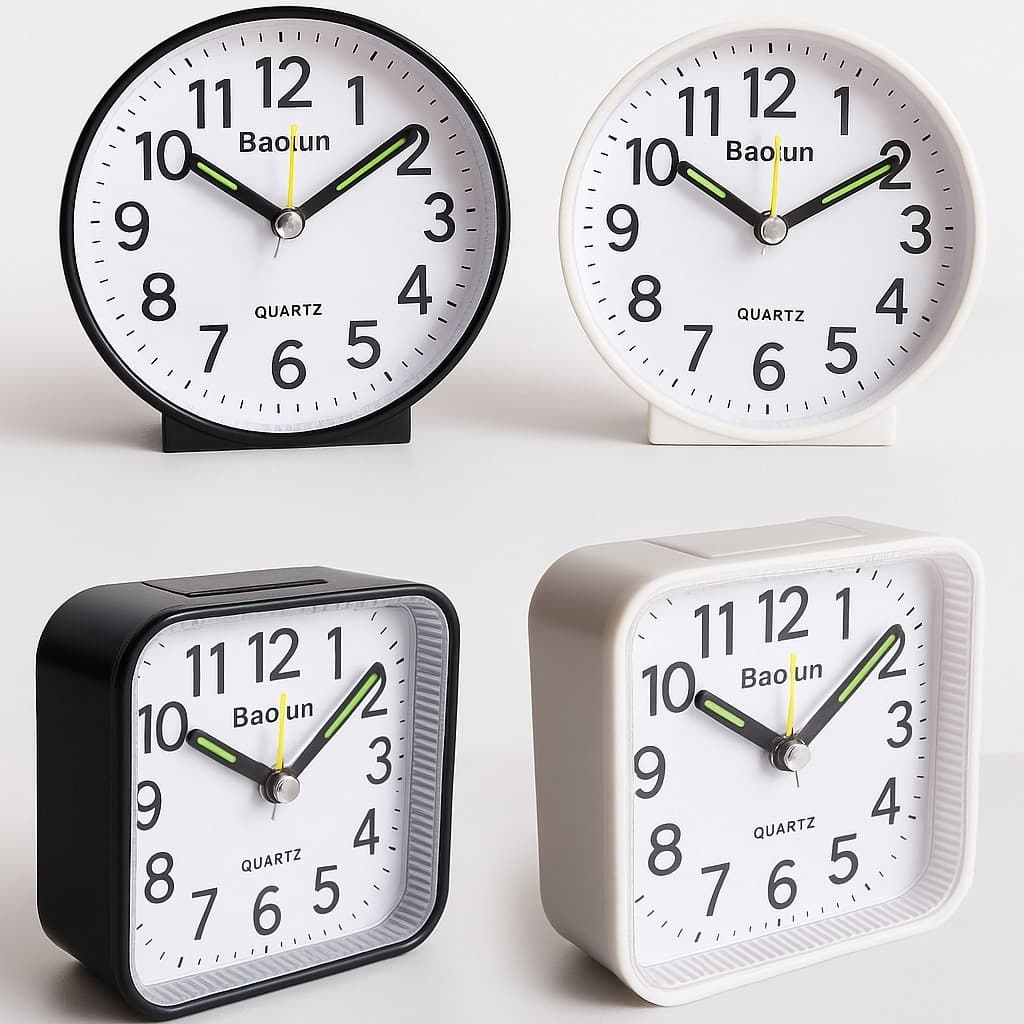 Relogio Despertador de Mesa Quadrado Minimalista Presente Branco Preto Redondo Alarme Tic Tac