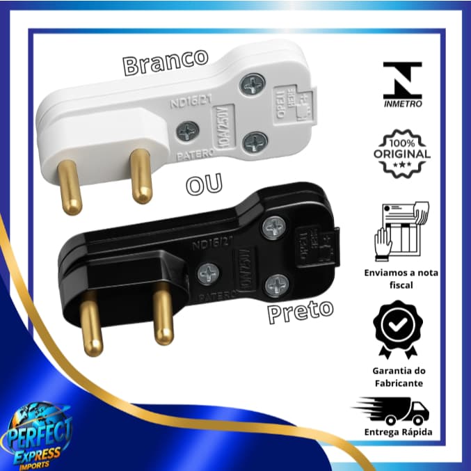 Plugue Macho Longitudinal 90° Lateral Desmontável 10A/20A Saída 90º Prensa Cabo NBR 14136 Evita Dobra seguro