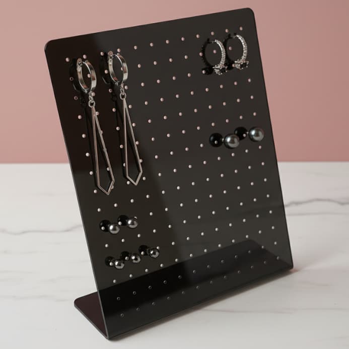 Expositor Para Brincos Acrílico 180 Furos Preto Branco Cristal 20x24cm