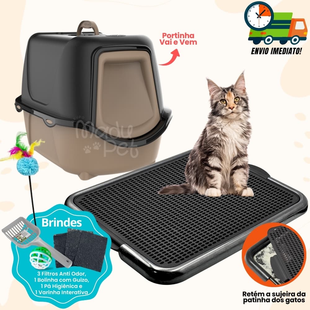 Caixa de Areia para Gatos Fechada Sanitário + Tapete Coletor + 03 Filtros Anti Odor + Pá Promoção