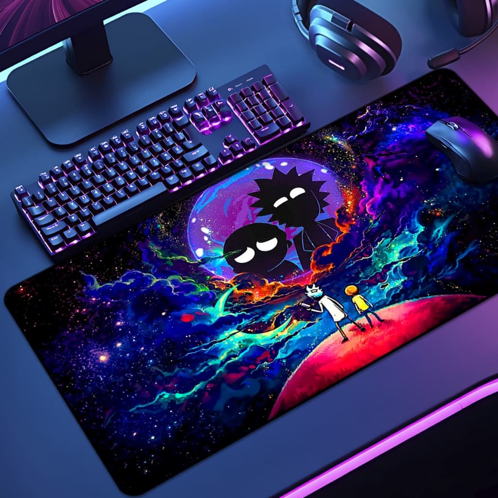 Mouse Pad Grande Gamer Rick Mort 65x30 70x35 80x35 90x40 90x50 120x60 Antiderrapante Borda Costurada